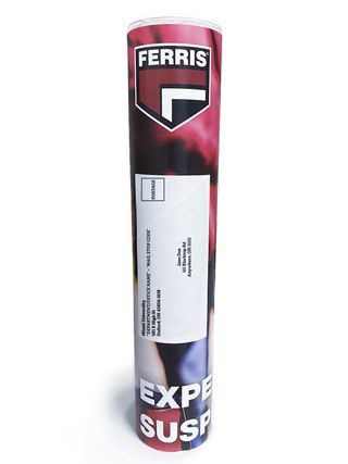 The front half of a mailing tube with the Ferris logo on the top and the words 'Experience Suspension' on the bottom.