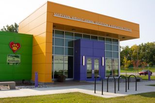 A photo of the exterior of the FAMD Maryann Wright Animal Adoption & Education Center